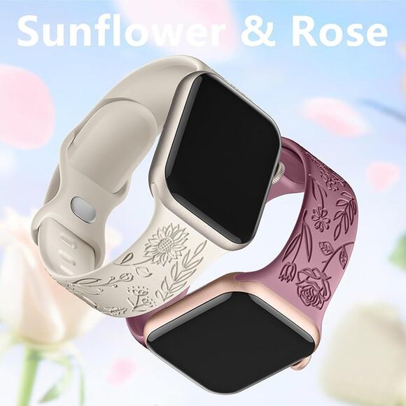 6 Pack Floral Engraved Bands Compatible with Apple Watch Bands for Women - Picture 5 of 8